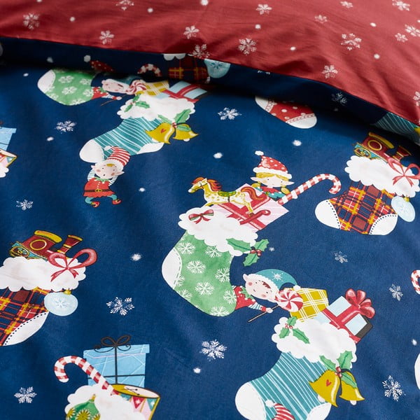Set copripiumino e federa da bambini rosso e blu per letto matrimoniale 200x200 cm Christmas Elves – Catherine Lansfield-image-4