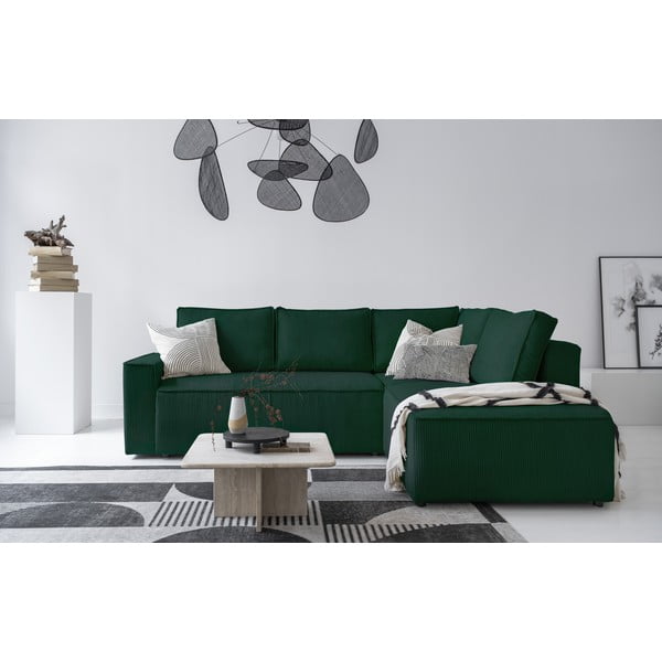 Divano letto angolare in velluto a coste verde scuro Brave Dave - Miuform-image-1