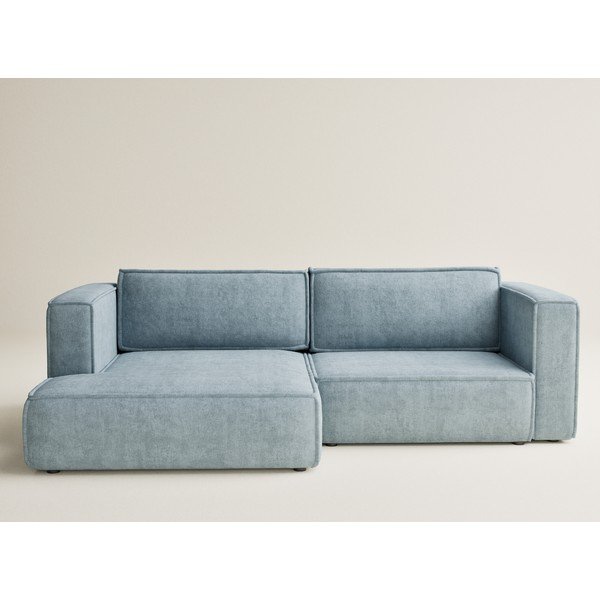 Divano angolare azzurro allungabile/con contenitore (con penisola a sinistra/con chaise lounge) con rivestimento in ciniglia Velto – Maison de Rêve-image-2