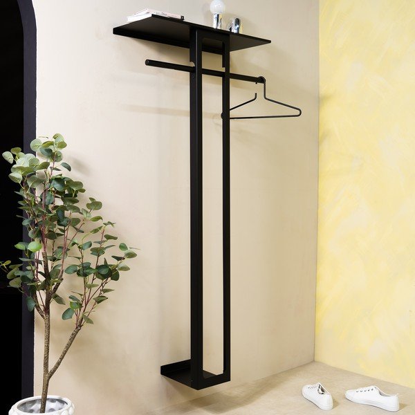 Attaccapanni da parete nero in acciaio con scaffale 70 cm Luno Large – Spinder Design-image-1
