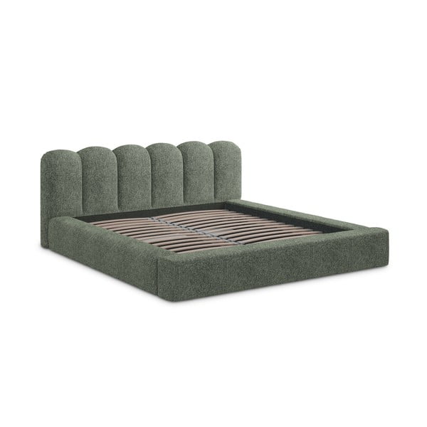 Letto matrimoniale imbottito verde con vano contenitore con griglia 180x200 cm Mano - Makamii