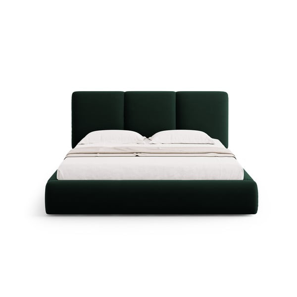 Letto matrimoniale imbottito in verde scuro in velluto con contenitore con rete inclusa 160x200 cm Brody – Mazzini Beds-image-2