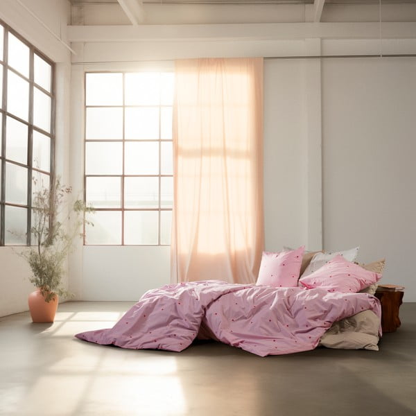 Set copripiumino e federa rosa in percalle di cotone per letto singolo 140x200 cm Daisy – JUNA-image-4