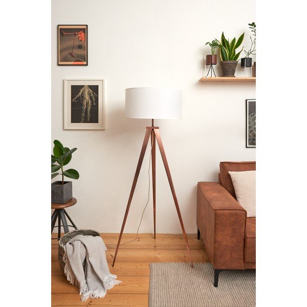 Lampada da terra con gambe in metallo color rame e paralume bianco Kiki - Bonami Essentials-image-4