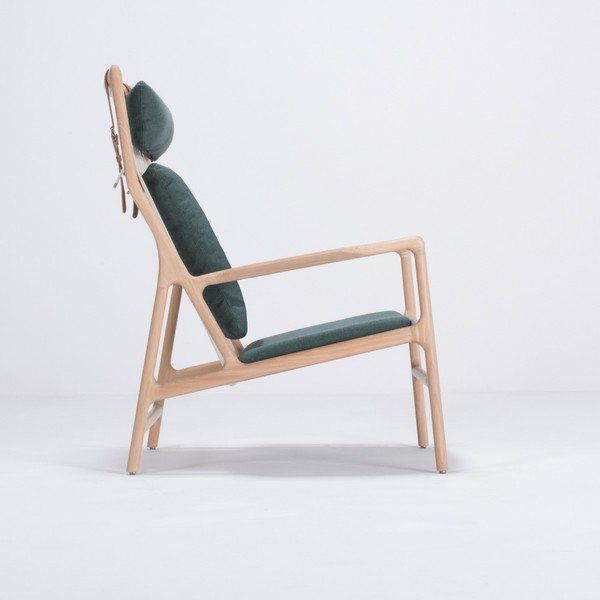 Poltrona in legno di quercia con seduta in tessuto verde Dedo - Gazzda-image-4