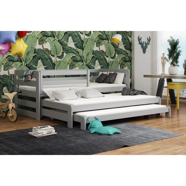 Letto per bambini in legno di pino grigio con letto estraibile 90x190 cm Rico - Lano Meble-image-1