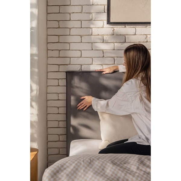 Letto matrimoniale imbottito grigio con contenitore con rete inclusa 160x200 cm Thessa Bold – Bonami Selection-image-3