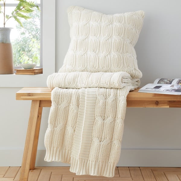 Coperta a maglia bianca e beige 130x170 cm Chunky Marl Knit - Catherine Lansfield-image-3