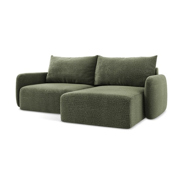 Divano angolare verde allungabile/con contenitore (con penisola a destra) Kalena – Makamii-image-1