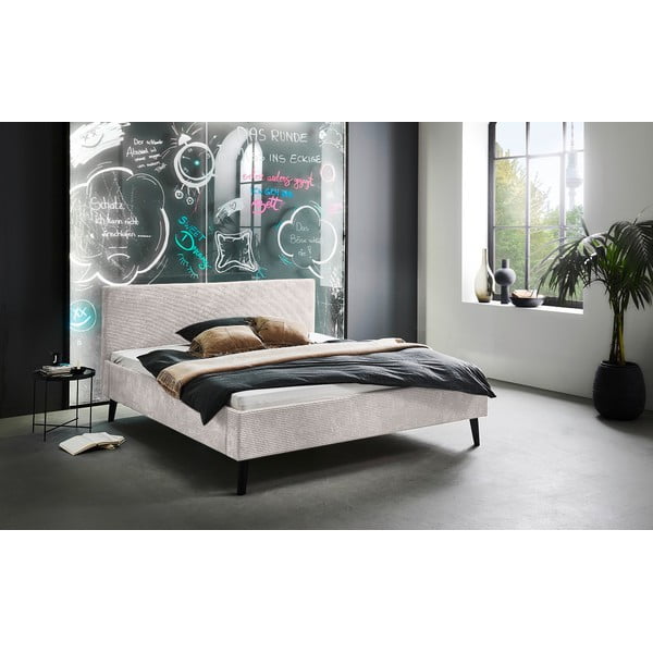Letto matrimoniale imbottito beige rete non inclusa 180x200 cm Avola – Meise Möbel-image-1