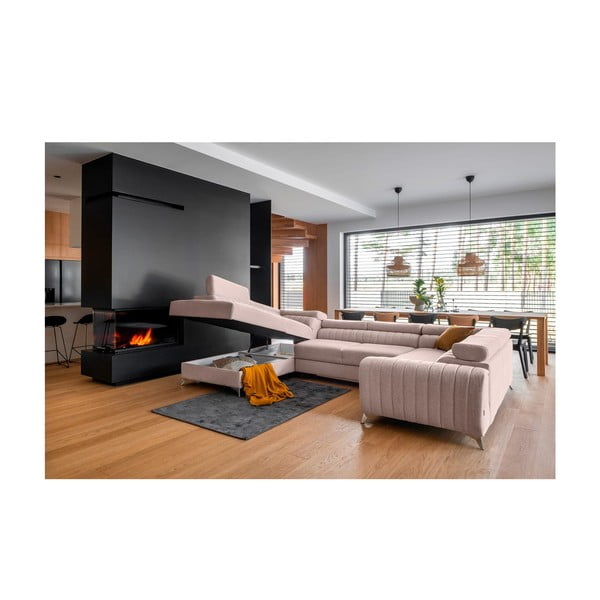 Divano angolare rosa allungabile/con contenitore (con penisola a sinistra/a U) Louis – ELTAP-image-2