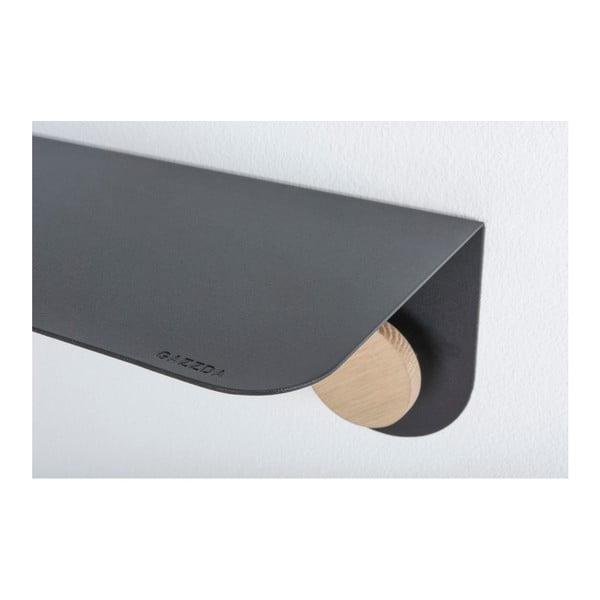 Mensola da parete in acciaio nero con dettaglio in legno di quercia con 2 ganci , lunghezza 70 cm Hook - Gazzda-image-3