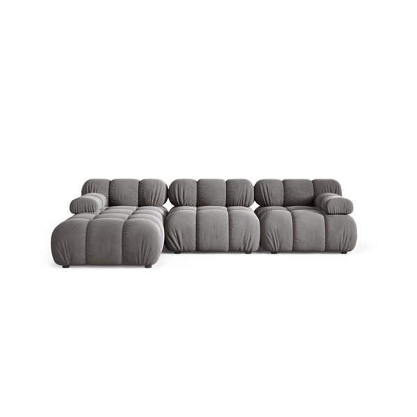 Divano angolare componibile grigio chiaro (con penisola a sinistra/con chaise lounge) con rivestimento in velluto – Micadoni 