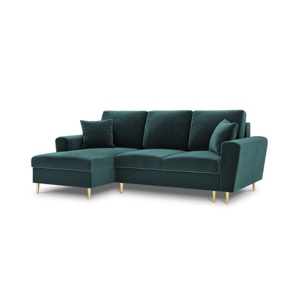 Divano angolare color petrolio allungabile e con contenitore (con penisola a sinistra/con chaise lounge) con rivestimento in velluto Kyoto – Cosmopolitan Design-image-4