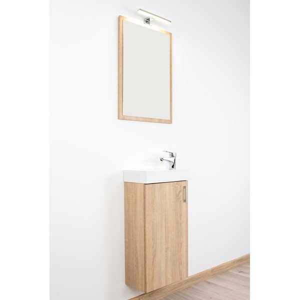 Mobile basso sospeso con lavabo senza miscelatore in rovere decorato in colore naturale 40x79 cm Oia - STOLKAR-image-4