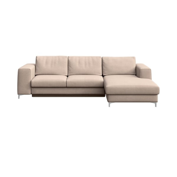Divano angolare beige allungabile e con contenitore (con penisola a destra e chaise lounge) rivestito in velluto Rene – Rodier