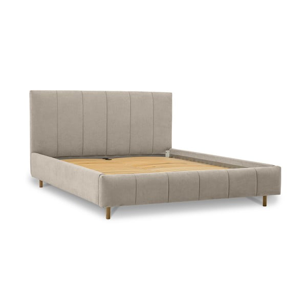 Letto matrimoniale imbottito beige con doghe in legno 160x200 cm Zee - Scandic