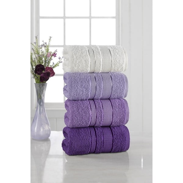 Set di 4 asciugamani in puro cotone viola, 50 x 85 cm Soft - Cotton Pure