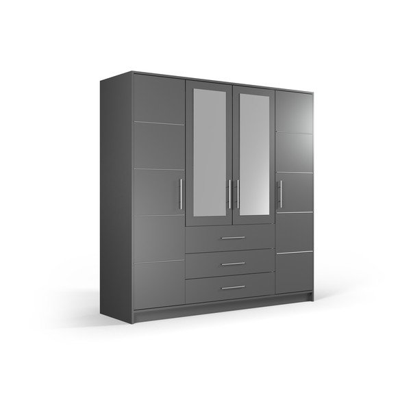 Armadio grigio con specchio 196x200 cm Derry - Cosmopolitan Design-image-2