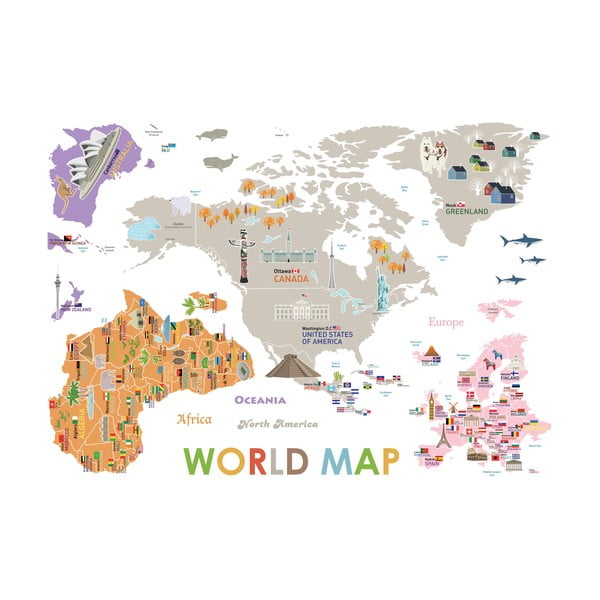 Adesivo per bambini per muro 120x150 cm Giant World Map – Ambiance-image-1