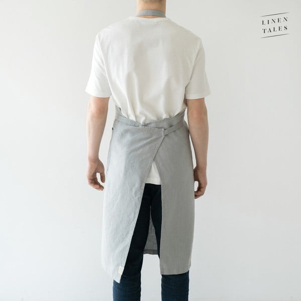 Grembiule Chef in lino grigio chiaro, lunghezza 100 cm Light Grey - Linen Tales-image-2