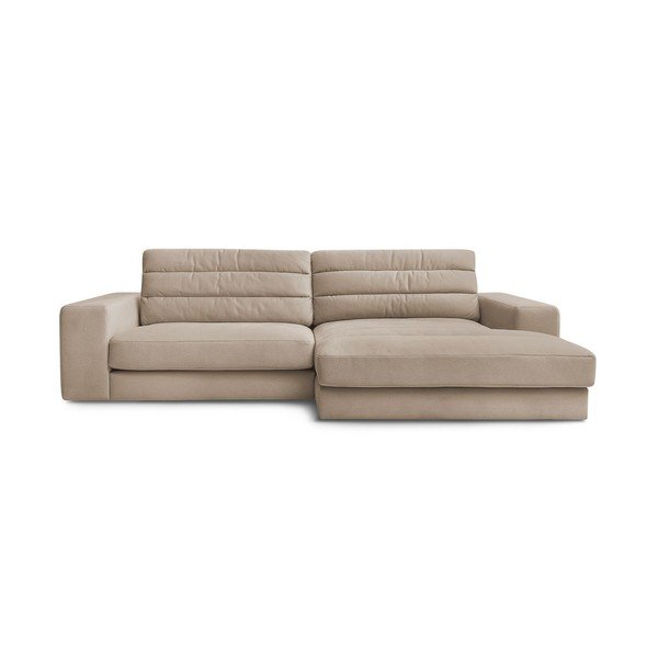 Divano angolare grigio tortora (con penisola a destra/con chaise lounge) con rivestimento in velluto Sierra – Bobochic Paris