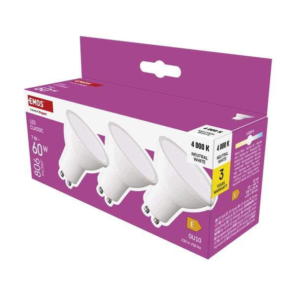 Lampadine LED bianco neutro in set di 3 GU10, 7 W - EMOS-image-3