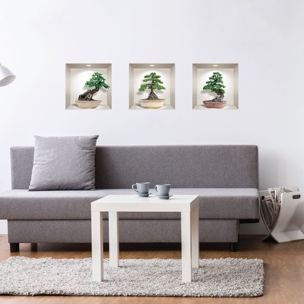 Set di 3 adesivi murali 3D Ginseng Bonsai - Ambiance