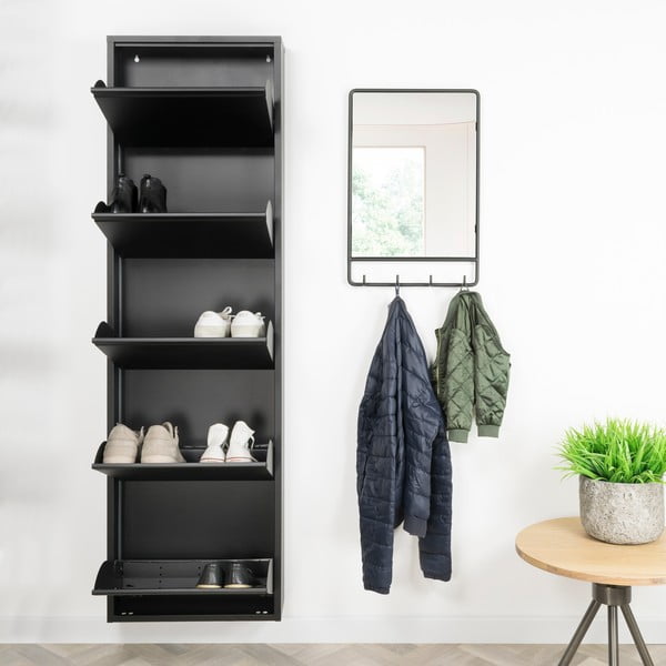 Scarpiera nera in metallo con ante ribaltabili 50x169x15 cm Billy – Spinder Design-image-1