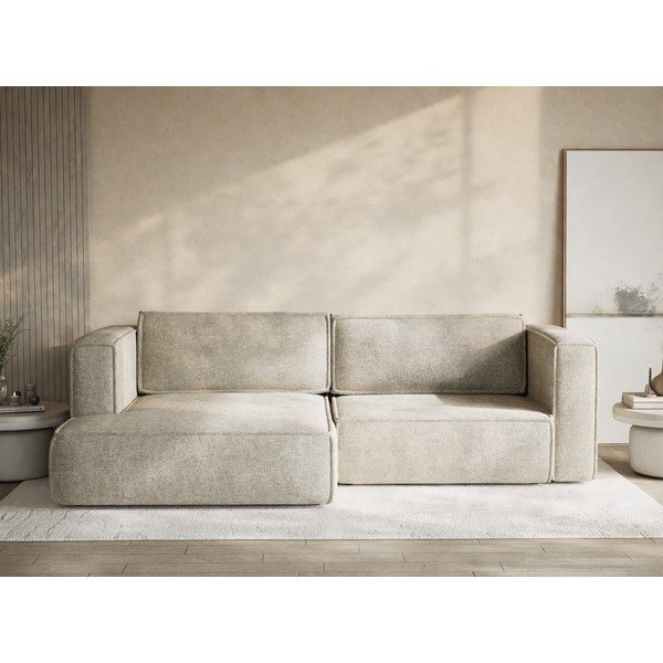 Divano angolare beige allungabile/con contenitore (con penisola a sinistra/con chaise lounge) con rivestimento in ciniglia Velto – Maison de Rêve-image-1