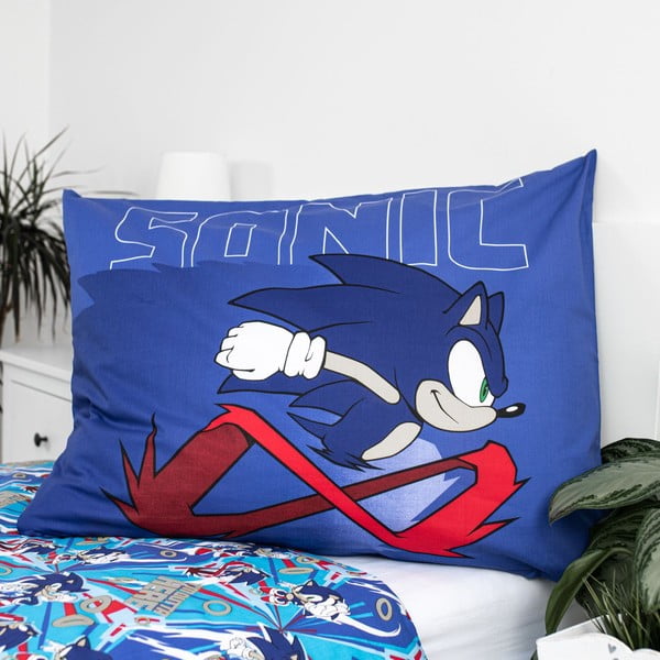 Set copripiumino e federa da bambini blu in cotone per letto singolo 140x200 cm Sonic "Let´s go" – Jerry Fabrics-image-3