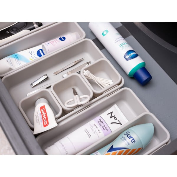 Set di 8 organizzatori per cassetti in plastica grigi - Addis-image-1