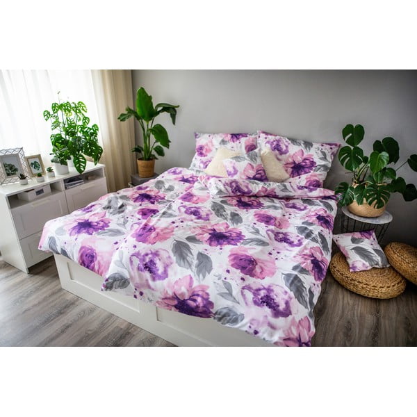 Biancheria da letto in cotone sateen viola Penny, 140 x 200 cm Peony - Cotton House-image-1