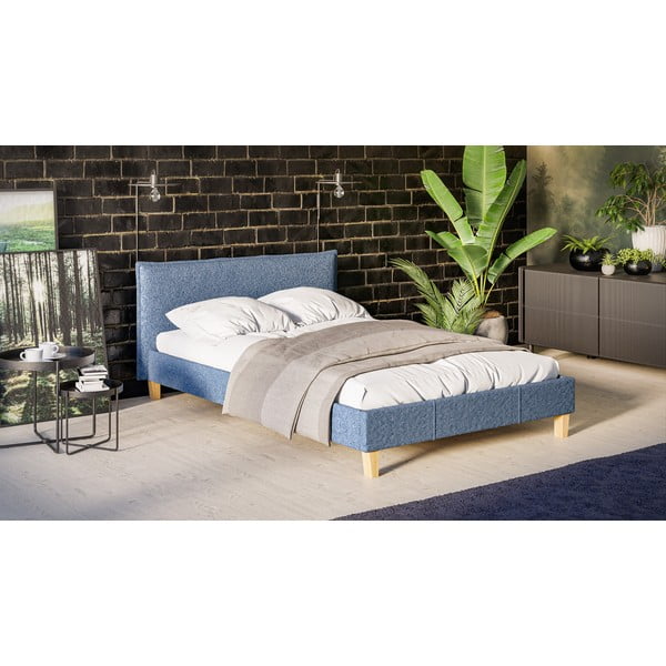 Letto matrimoniale imbottito blu con griglia 140x200 cm Tina - Ropez-image-2