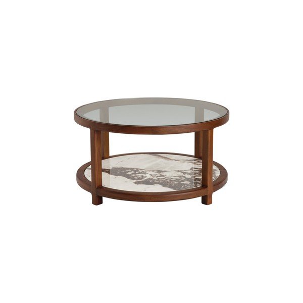 Tavolino da salotto rotondo marrone con piano in vetro ø 80 cm Classeno – Ellos Home-image-3