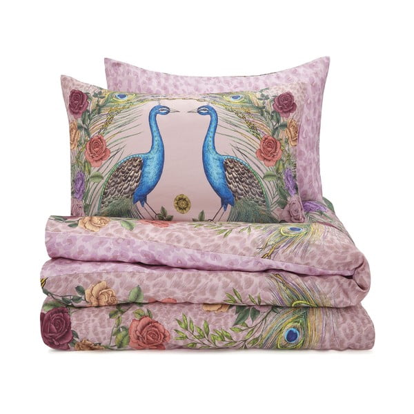 Set copripiumino e federa rosa in raso di cotone per letto matrimoniale 200x200 cm Xanadu Peacock – Matthew Williamson