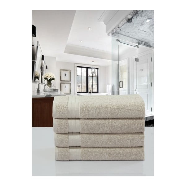 Set di 4 asciugamani in spugna di cotone beige 50x100 cm - Good Morning-image-2