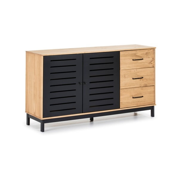 Cassettiera con struttura in legno e dettagli neri , larghezza 141 cm Alessia - Marckeric-image-2