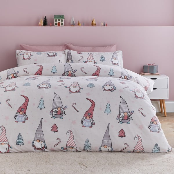 Set copripiumino e federa rosa chiaro in micropile per letto singolo 135x200 cm Festive Gnomes – Catherine Lansfield-image-1