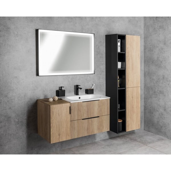 Mobile senza lavabo di colore naturale con effetto rovere da appendere 100x52 cm Cirasa – Sapho-image-1