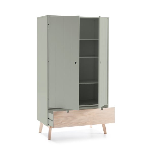 Armadio per bambini verde con gambe in legno di pino Kiara - Marckeric-image-3