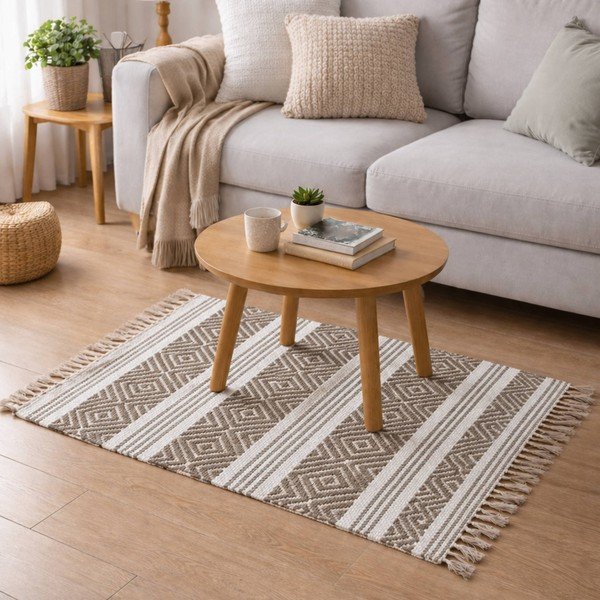 Tappeto di colore naturale in misto cotone lavabile 50x80 cm Murano – douceur d'intérieur-image-1
