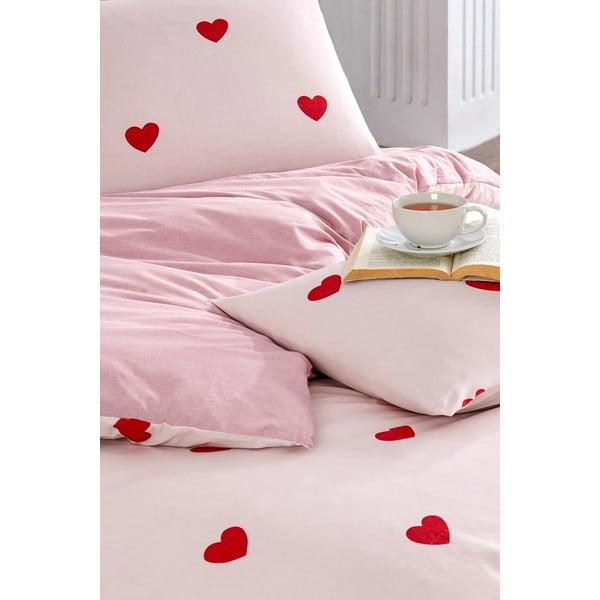 Set copripiumino e federa rosa per letto matrimoniale o esteso con lenzuolo incluso/4 pezzi 200x220 cm Red Heart – Mila Home-image-2