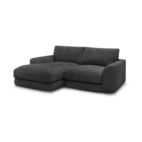 Divano angolare nero (con penisola a sinistra/con chaise lounge) con rivestimento in ciniglia Leonore – Bobochic Paris