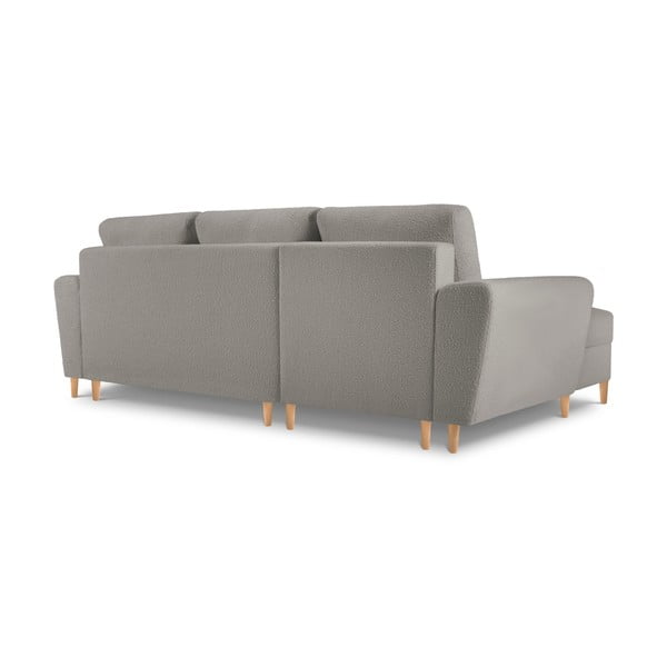 Divano angolare grigio chiaro allungabile e con contenitore (con penisola a sinistra/con chaise lounge) con rivestimento in bouclé Kyoto – Cosmopolitan Design-image-4