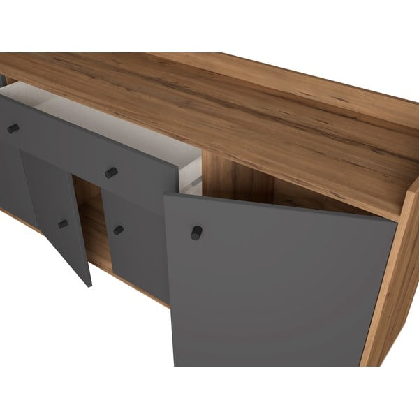 Cassettiera bassa grigia in noce 132x84 cm Malta - Marckeric-image-4