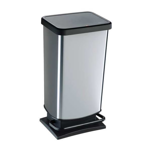 Cestino per la spazzatura argentato in plastica con pedale 40 l Paso – Rotho