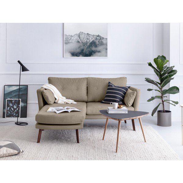 Divano a tre posti Elena, beige scuro, con lettino nell'angolo a sinistra - Mazzini Sofas-image-1