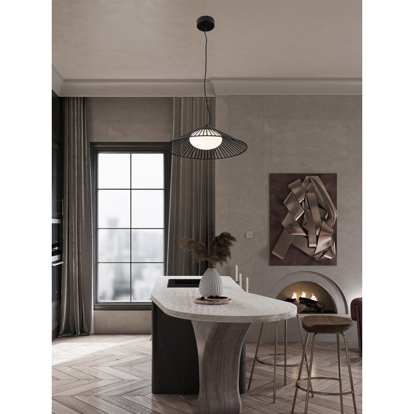 Lampadario LED nero opaco in metallo con paralume in vetro ø 50 cm Brume – Nova Luce-image-1
