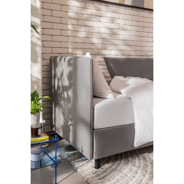 Letto singolo imbottito grigio con contenitore con materasso incluso 90x200 cm Avela – Bonami Selection-image-3